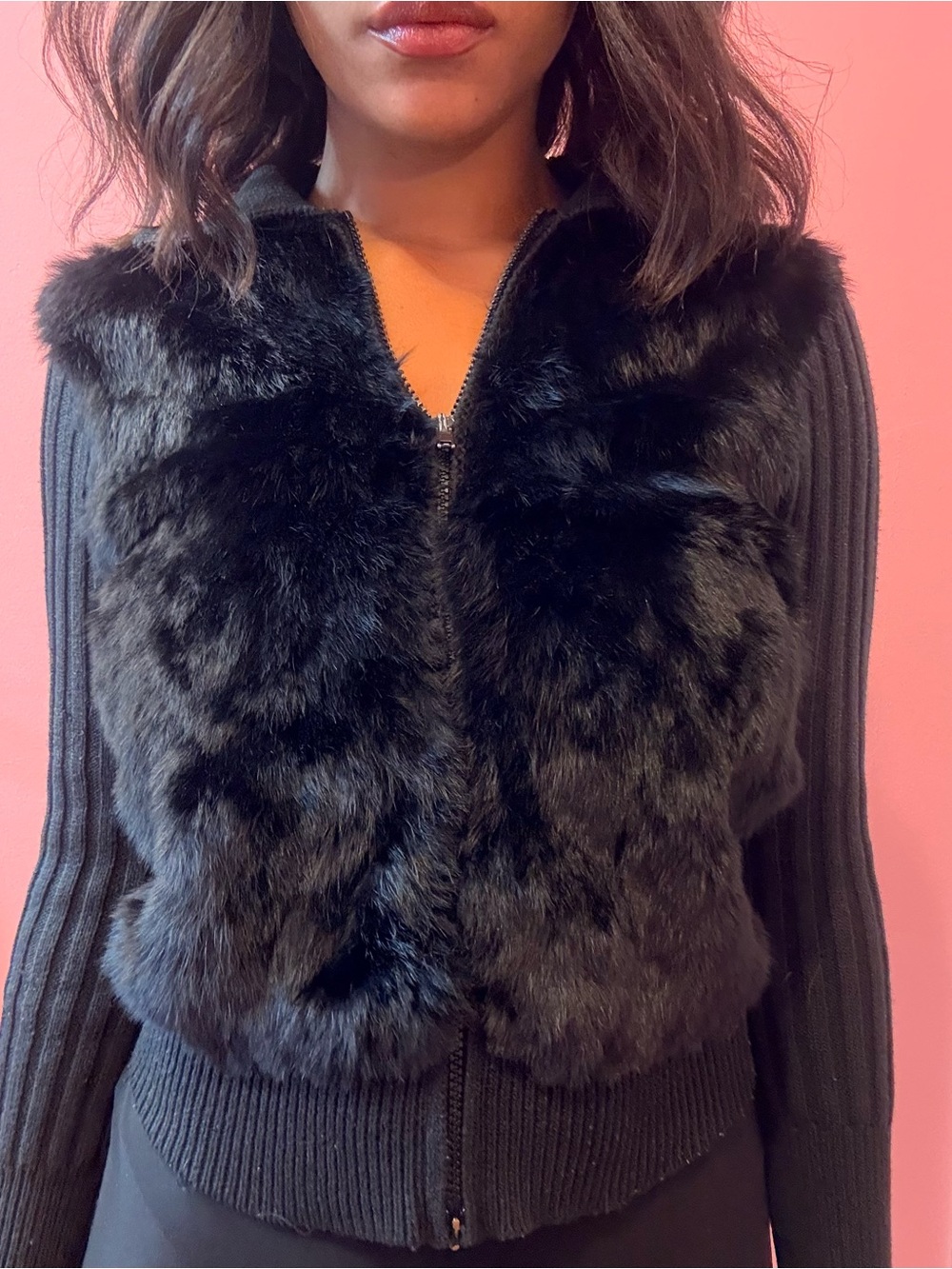 Buffalo David bitton Rabbit fur Zip Front Sweater Jacket - Picture 3 of 5